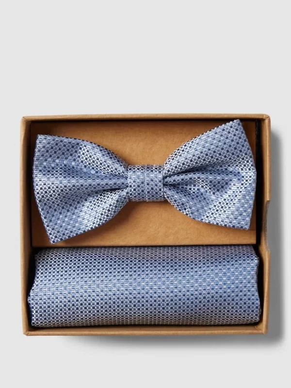 Prince Bowtie Fliege Und Einstecktuch Im Set Mit Webmuster – Marineblau 1